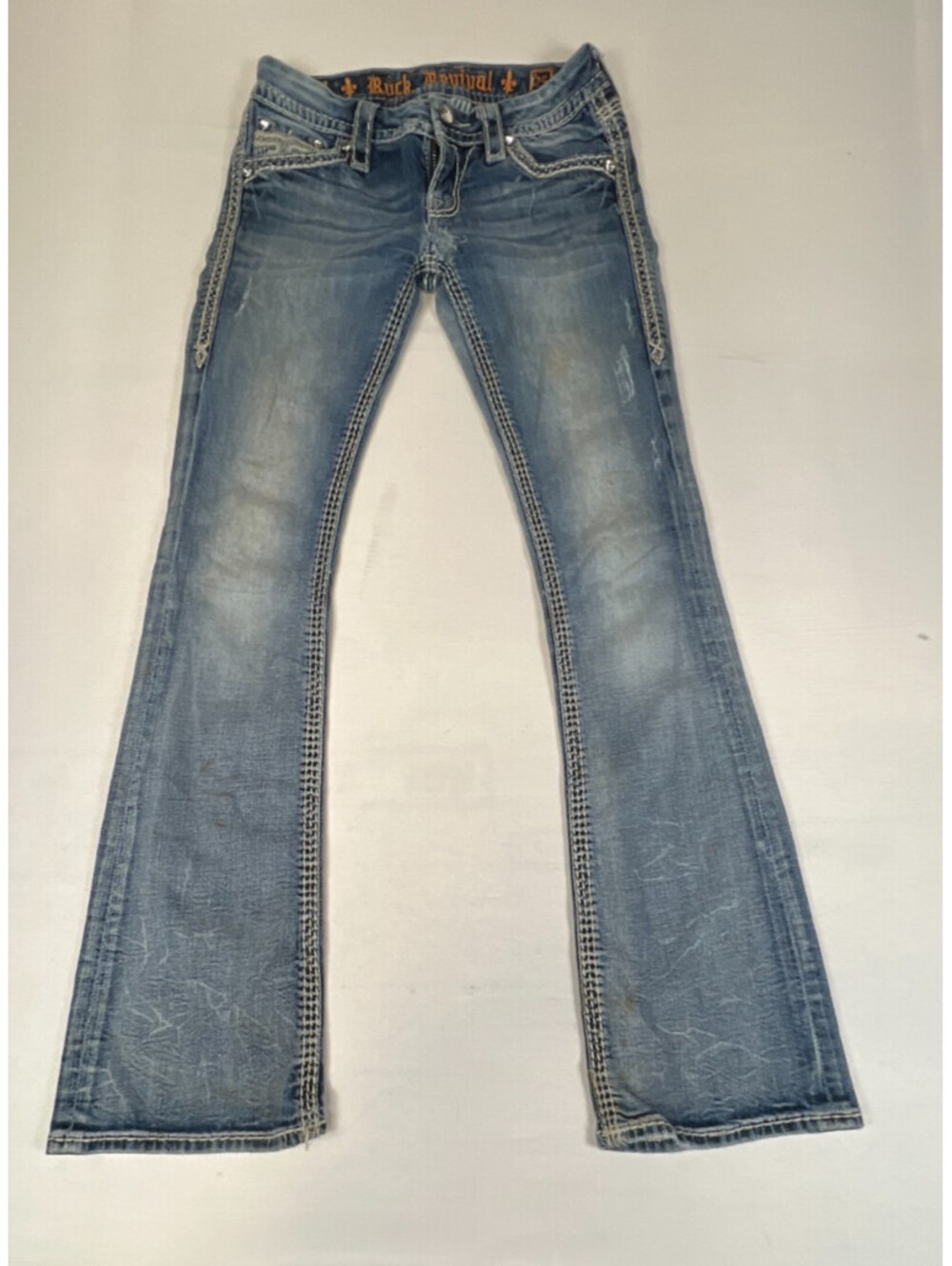 Rock Revival Womens Blue 25 Lely Boot Cut Embroidered Bling Jeans Pants